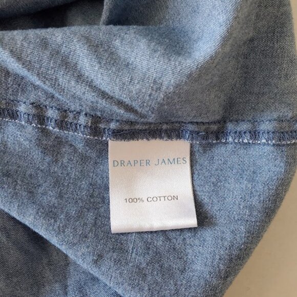 Draper James Chambray Tiered Long Sleeve Blue Shift Dress Mini Sz L Cottagecore - Picture 11 of 12